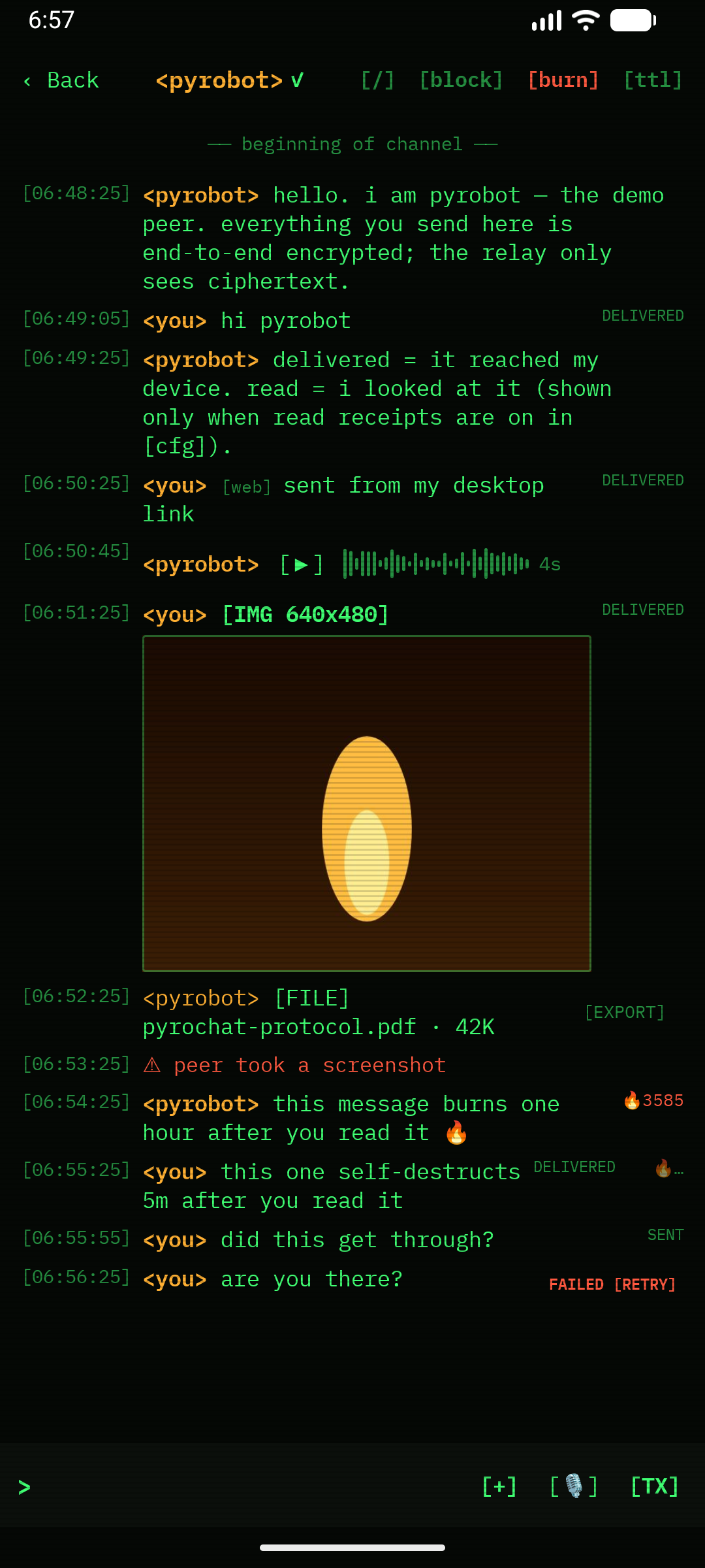 PyroChat conversation on Android