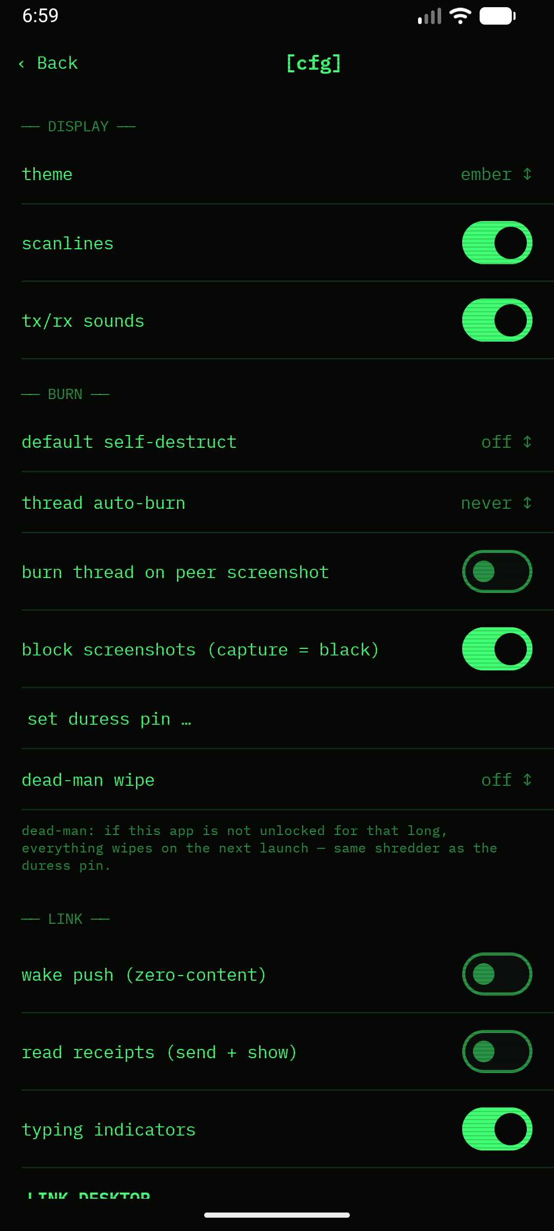 PyroChat settings on Android